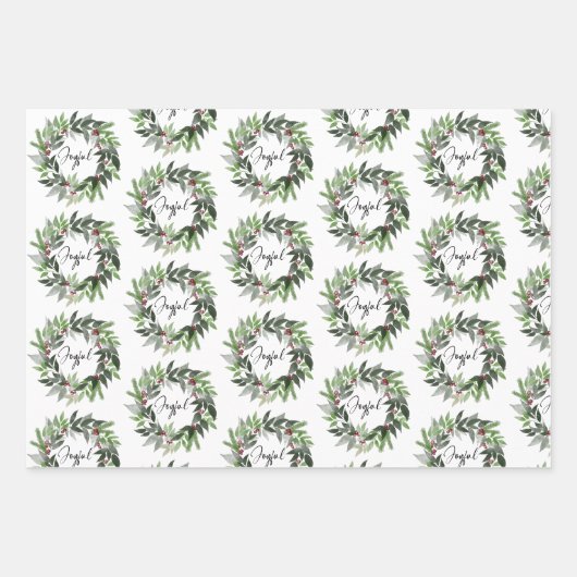 Kerstgroen met feestelijke feestdag inpakpapier vel (Voorkant)