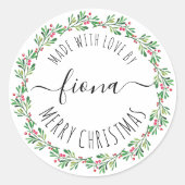 kerstgroen met Jouw naam van liefde Ronde Sticker (Voorkant)