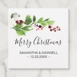Kerstgroen met rode bessen bedankjes labels