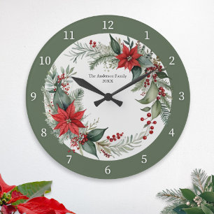 Kerstgroen met Rode Poinsettia's op Maat Grote Klok