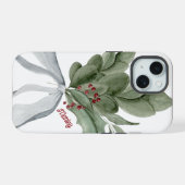 Kerstgroen Misteletoe Persoonlijk Schrift iPhone 15 Case (Achterkant horizontaal)
