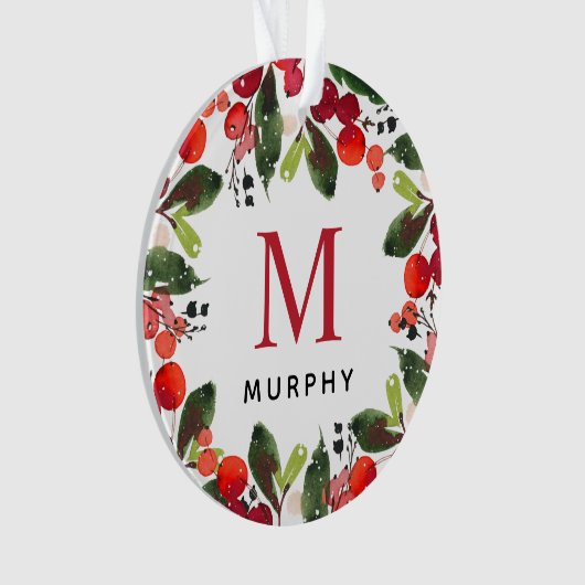 kerstgroen monogram voor aangepaste kerstfamilie f ornament (voorkant)