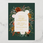 kerstgroen niet-fotoelegante vlek folie feestdagenkaart<br><div class="desc">Natuurlijke crème,  zwart,  terracotta en groene florale florale,  botanische elegante vlek,  floral Merry-kerstkaart. Real folie gold,  Silver en roos gold typografie detailleert.</div>
