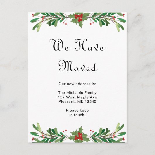 Kerstgroen Nieuw Adres Vakantie Move Briefkaart (Voorkant)
