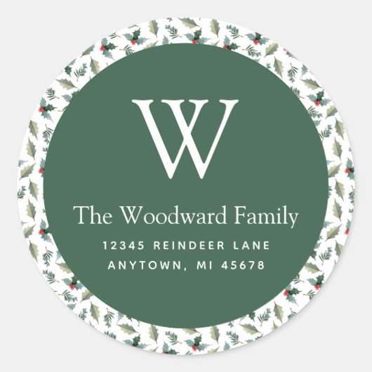 Kerstgroen Patroon Adres Ronde Sticker (Voorkant)