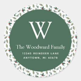 Kerstgroen Patroon Adres Ronde Sticker
