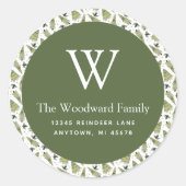 Kerstgroen Patroon Adres Ronde Sticker (Voorkant)