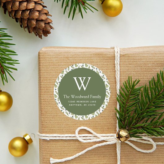 Kerstgroen Patroon Adres Ronde Sticker