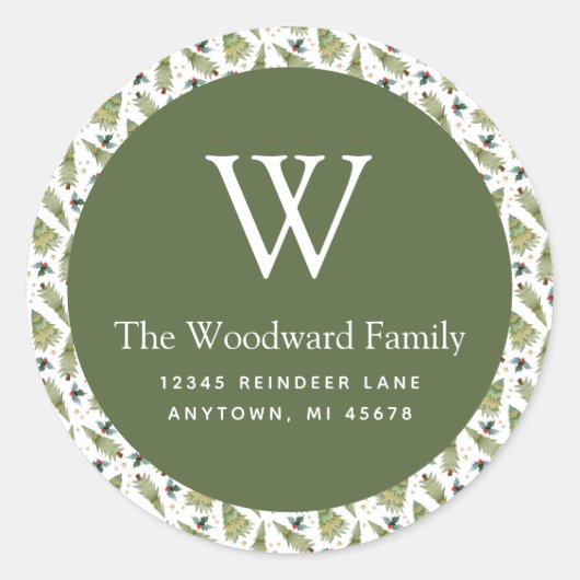kerstgroen patroonadres ronde sticker (Voorkant)