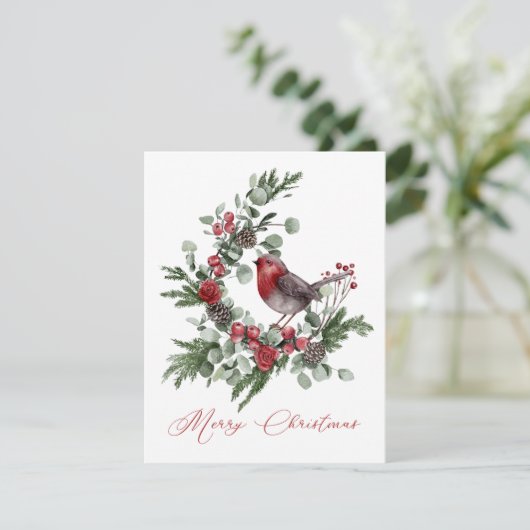 Kerstgroen, pijnbomen, rode grijze konen (Staand voorkant)