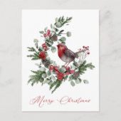 Kerstgroen, pijnbomen, rode grijze konen briefkaart (Voorkant)