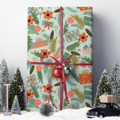 Kerstgroen Poinsettia Mint Botanisch Cadeaupapier