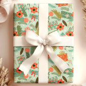 Kerstgroen Poinsettia Mint Botanisch Cadeaupapier