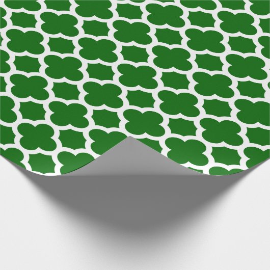 Kerstgroen Quatrefoil Trellis Pattern Cadeaupapier (Hoek)