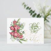 kerstgroen, rode bes Dank je Bedankkaart (Staand voorkant)