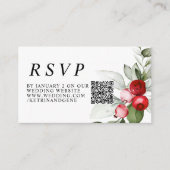 Kerstgroen & rode bessen bruiloft QR RSVP Informatiekaartje (Voorkant)