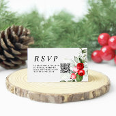 Kerstgroen & rode bessen bruiloft QR RSVP Informatiekaartje