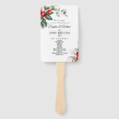 Kerstgroen & rode bessen huwelijksprogramma handwaaier (Voorkant)