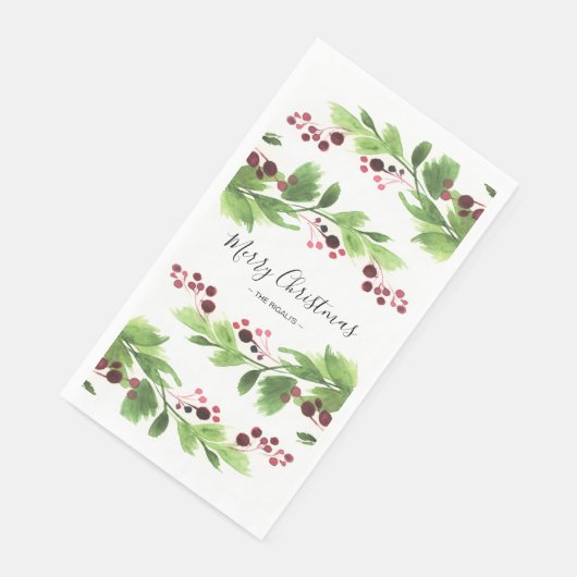 Kerstgroen rode bessen servet (Hoek)