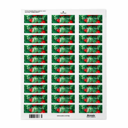 kerstgroen rode bessen terugzendadres etiket (Full Sheet)