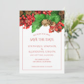 Kerstgroen Rood Berries Holiday Weddenschap Save The Date (Staand voorkant)