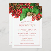 Kerstgroen Rood Berries Holiday Weddenschap Save The Date (Voorkant / Achterkant)