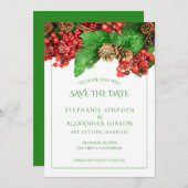 Kerstgroen Rood Berries Holiday Weddenschap Save The Date (Voorkant / Achterkant)