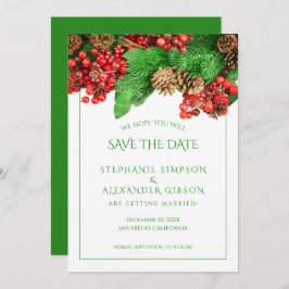 Kerstgroen Rood Berries Holiday Weddenschap Save The Date