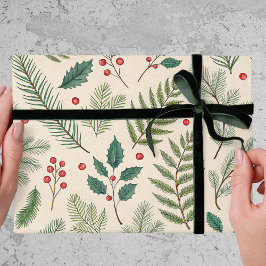 Kerstgroen Rood Bessen Dennengehakt Kerstvakantie Cadeaupapier