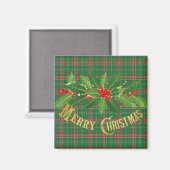 Kerstgroen rood geruit met krans magneet (Voorkant / Achterkant)