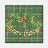 Kerstgroen rood geruit met krans magneet (Voorkant)