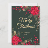 Kerstgroen Rood Groen Goud Feest Feestdagenkaart (Voorkant)