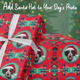 Kerstgroen Rood Je Hond Foto-Toevoegen Onze Kerstm Cadeaupapier