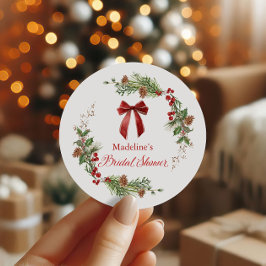 Kerstgroen Rood lint Bruidsdouche Ronde Sticker