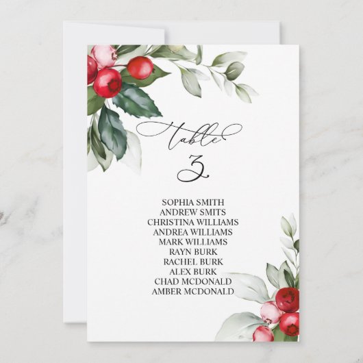 kerstgroen Tabel nummer 3 Zitkuur Kaart (Achterkant)