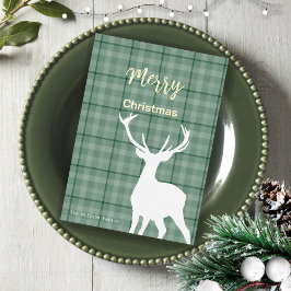 Kerstgroen Tartan en herten Folie Feestdagenkaart