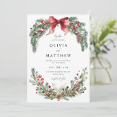 Kerstgroen Trouw Winter Uitnodiging (Staand voorkant)