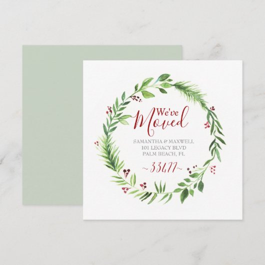 Kerstgroen verhuisbericht feestdagenkaart (Voorkant / Achterkant)