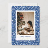 Kerstgroen - Verticale enkelvoudige foto (blauw) Feestdagenkaart (Voorkant)