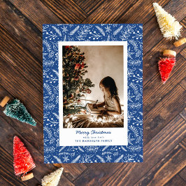 Kerstgroen - Verticale enkelvoudige foto (blauw) Feestdagenkaart