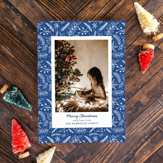 Kerstgroen - Verticale enkelvoudige foto (blauw) Feestdagenkaart