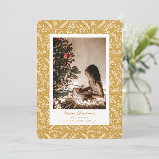 Kerstgroen - Verticale enkelvoudige foto (Gold) Feestdagenkaart (Staand voorkant)