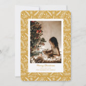 Kerstgroen - Verticale enkelvoudige foto (Gold) Feestdagenkaart (Voorkant)