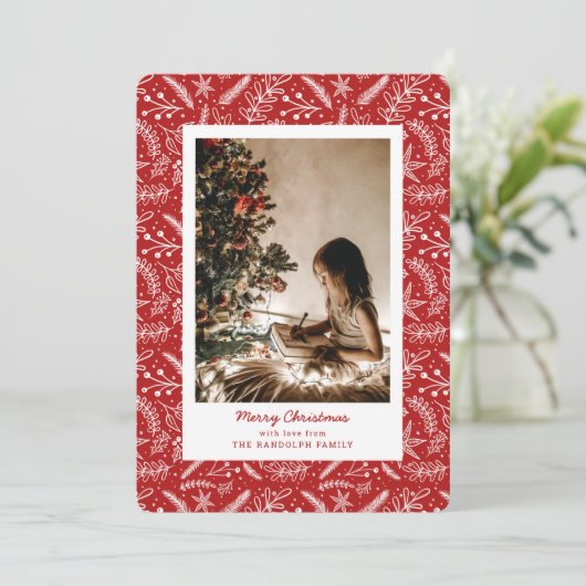 Kerstgroen - Verticale enkelvoudige foto (rood) Feestdagenkaart (Staand voorkant)