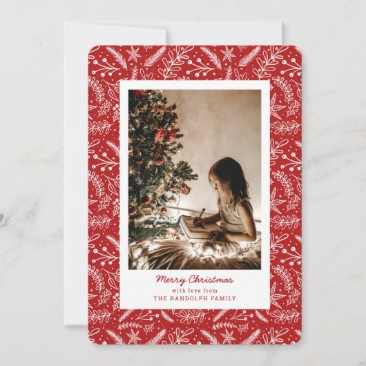Kerstgroen - Verticale enkelvoudige foto (rood) Feestdagenkaart (Voorkant)
