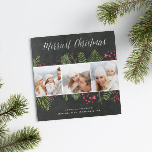 Kerstgroen Vierkante Fotocollagekaart Feestdagenkaart