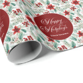 Kerstgroen voor bedrijfsfeest Poinsettia Cadeaupapier (Rol Hoek)