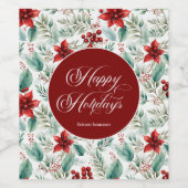 Kerstgroen voor bedrijfsfeest Poinsettia  Wijn Etiket (Enkel label)