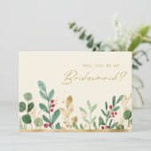 kerstgroen | Voorstel voor Cream Bridesmaid Kaart (Staand voorkant)