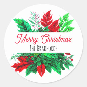 Kerstgroen Vrolijk kerstfeest gepersonaliseerd Ronde Sticker